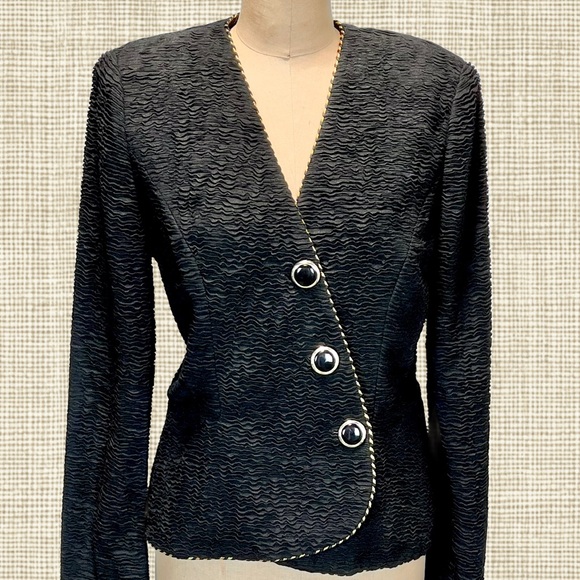Leslie Fay Jackets & Blazers - VINTAGE 80s‎ Leslie Fay waistcoat blazer bodice black textured button front new